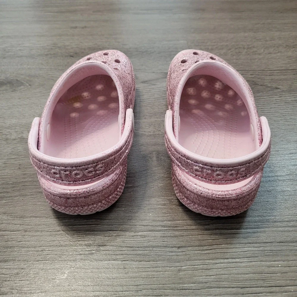 Crocs Kids Classic Glitter Clog Pink Sparkle Shoes Girly Toddler Casual Size C11